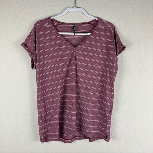 Kuhl Dark Pink White Stripe Lisette Short Sleeve Shirt Size Large - Picture 1 of 8